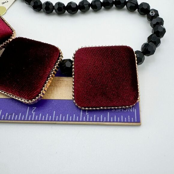Vintage Japanese Velvet Square Faceted Beaded Necklace Geometric Fuzzy Delicate - Picture 13 of 13